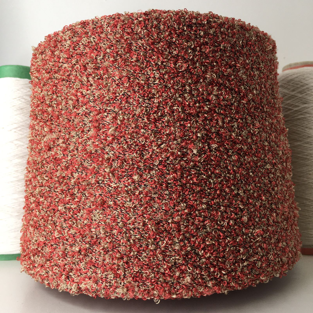 RABBIA BASE - Cofil S.R.L.; 20% хлопок, 30% вискоза, 50% п/а; букле; 450м/100гр; col. 6163, цвет: светло-коричневый + ализариновый красный