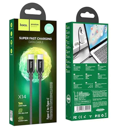 Кабель HOCO X14 Type-C-Type-C 60W 3A 1м Nylon Black