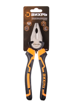 Плоскогубцы (пассатижи), 200мм., никелированные, двухкомпонентные рукоятки, Вихрь