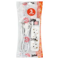 Удлинитель электрический ЭРА UX-3es-3m с заземлением с выключателем 3 розетки 3 м ПВС 3x0,75мм2 10А