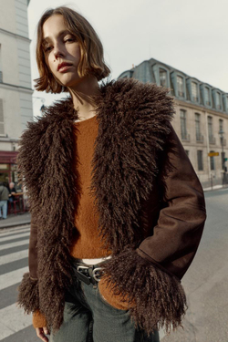 ZARA КУРТКА С ОТЛОЖНЫМ ВОРОТНИКОМ, КОРИЧНЕВЫЙ