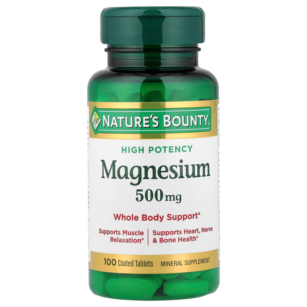 Nature's Bounty, Магний, высокая эффективность, 500 мг, 100 таблеток, покрытых оболочкой