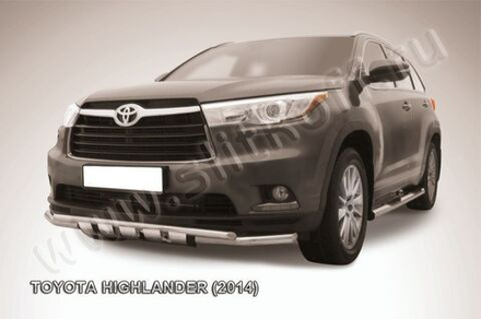 Защита переднего бампера (нержавейка) Toyota Highlander (2014-2016) d57+d42 с защитой картера (черный)