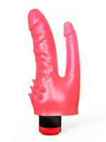 Двойной розовый вибромассажёр с шипами у основания - 17 см. (Цвет: розовый)