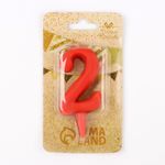 Свеча для торта цифра "Овал" "2", красная, 5,5 см