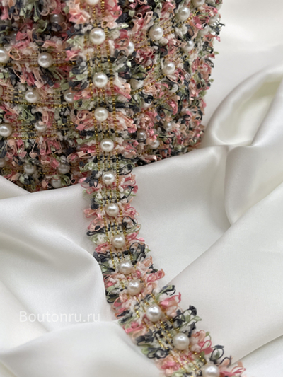 Тесьма разноцветная с жемчугом твид