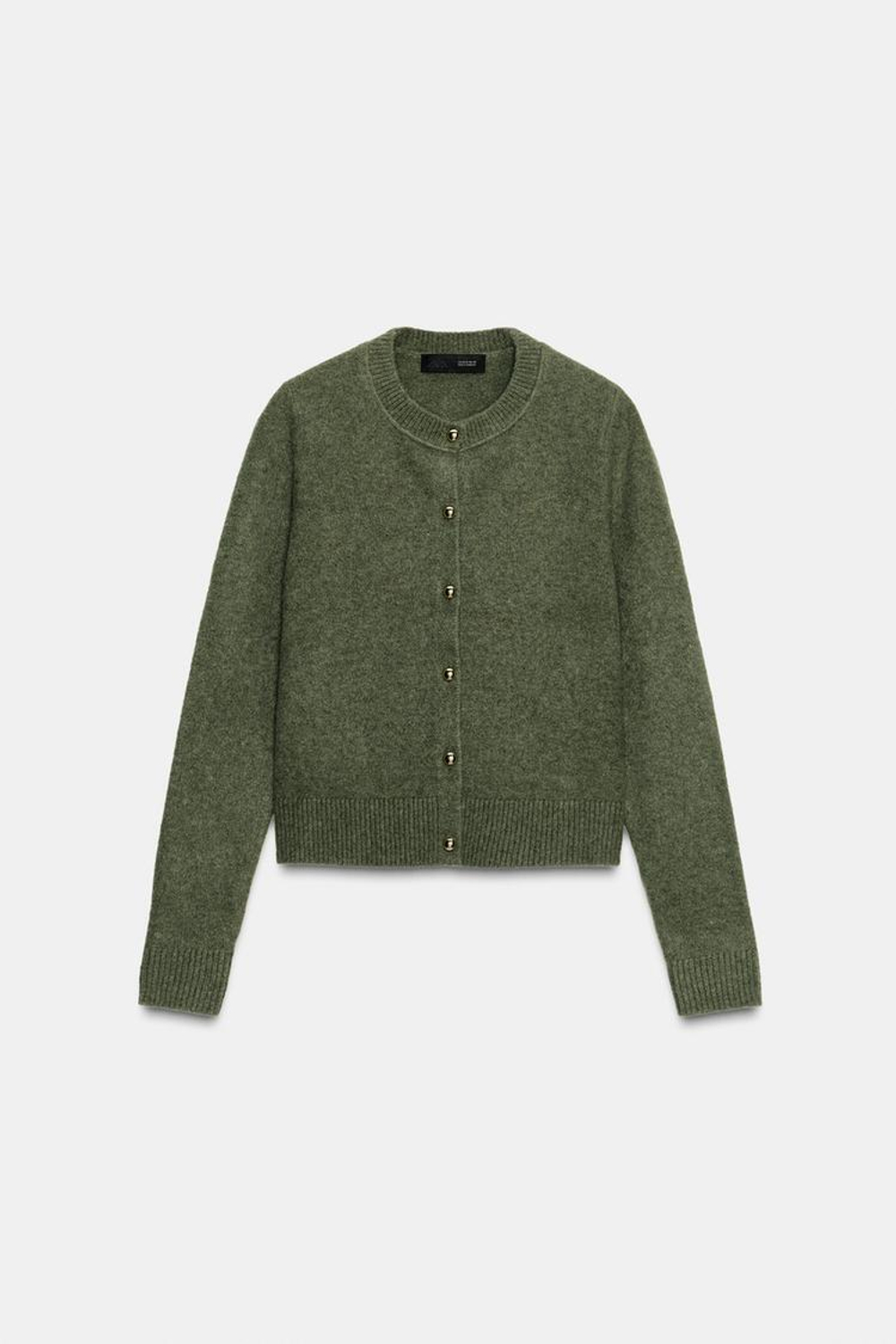 ZARА КАРДИГАН С КРУГЛЫМИ ПУГОВИЦАМИ, ЗЕЛЕНЫЙ МЕЛАНЖ