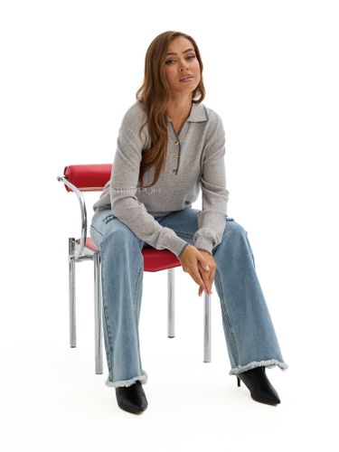 Светло-серое поло с длинным рукавом из шерсти