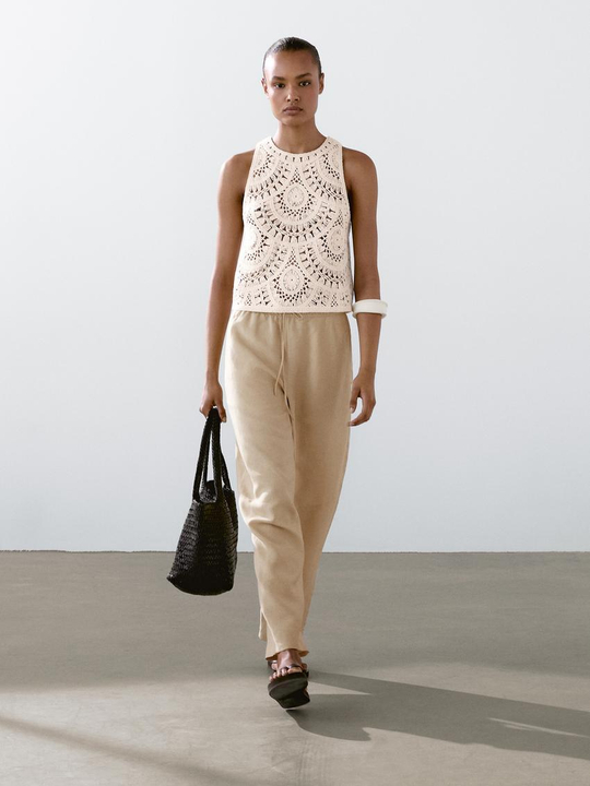 Massimo Dutti Вязаный Топ, Кремовый