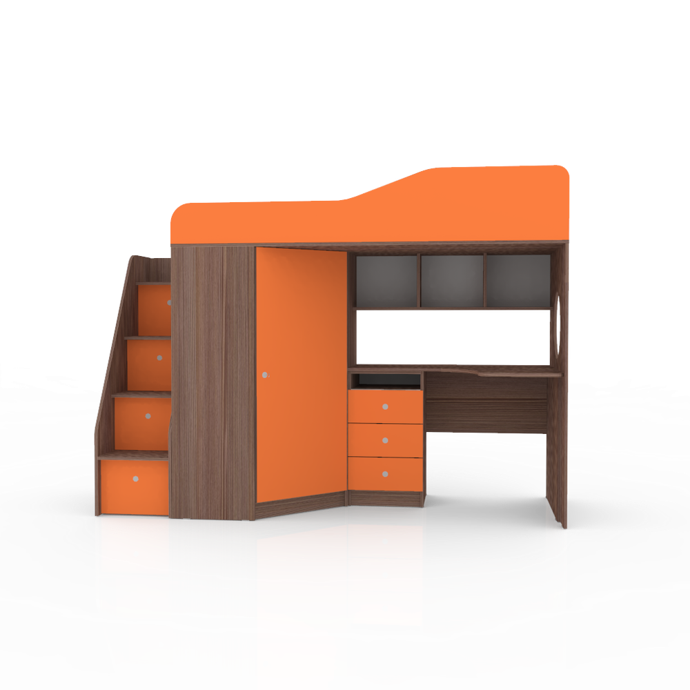 Кровать-чердак КарИВи Кадет 1 с универсальной лестницей Бодего Темный Оранжевый