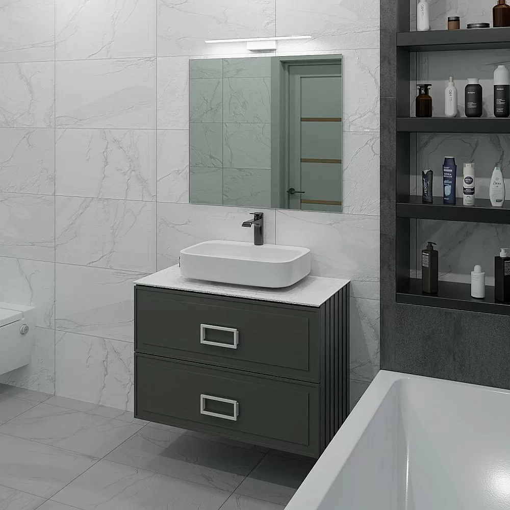 Тумба с раковиной LA FENICE Cubo Grigio TWIN 90 серая, столешница белая/ручки белые