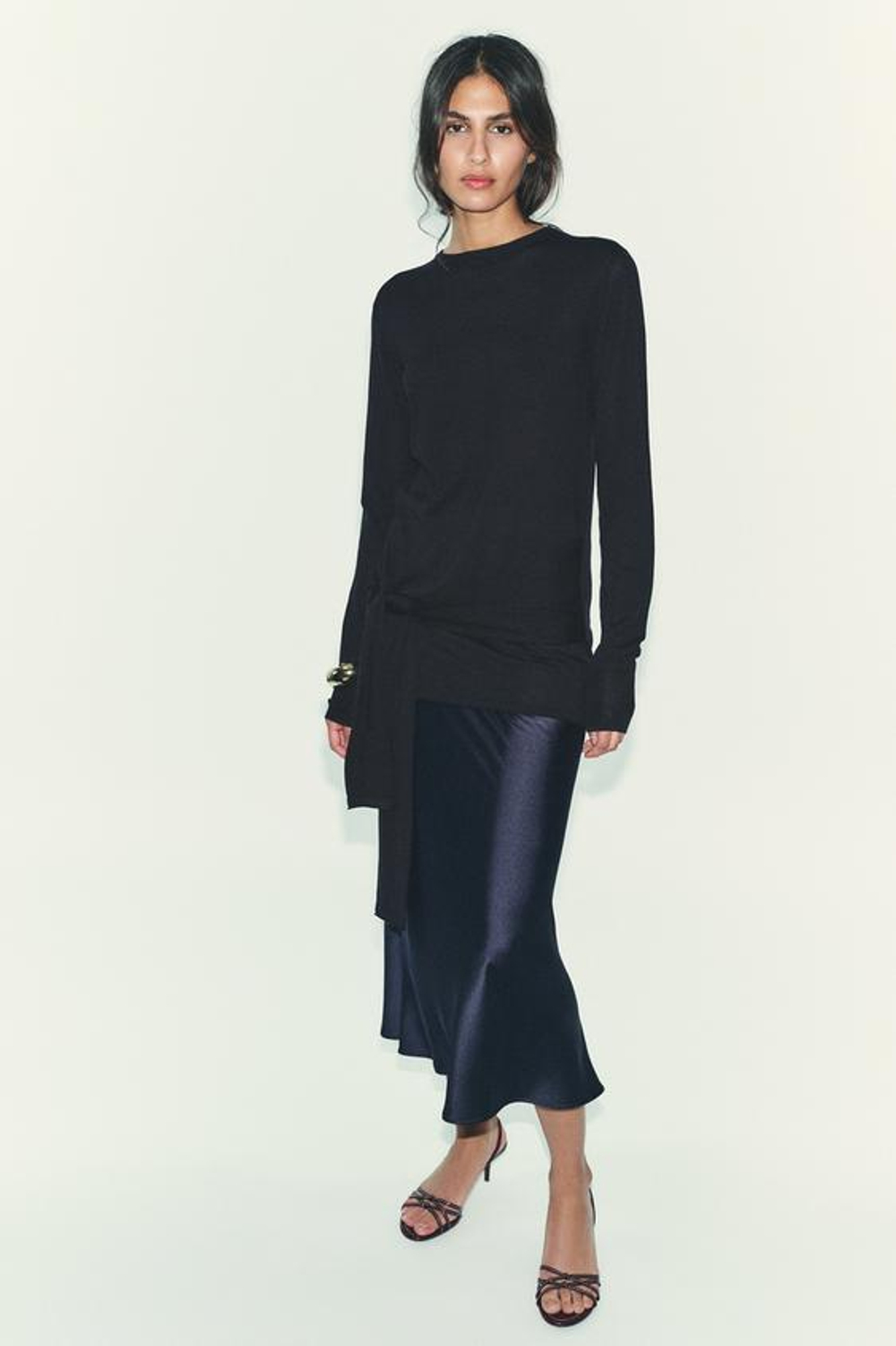 ZARA АТЛАСНАЯ ЮБКА МИДИ, МОРСКОЙ СИНИ