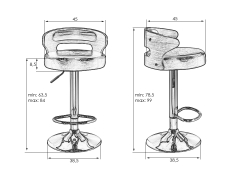 Стул барный DOBRIN FRED, коричневое дерево, чёрный