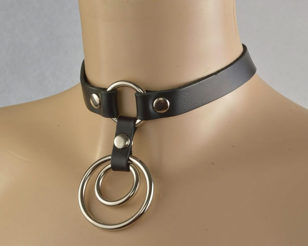 Черный чокер Соло с двумя кольцами (Цвет: черный)