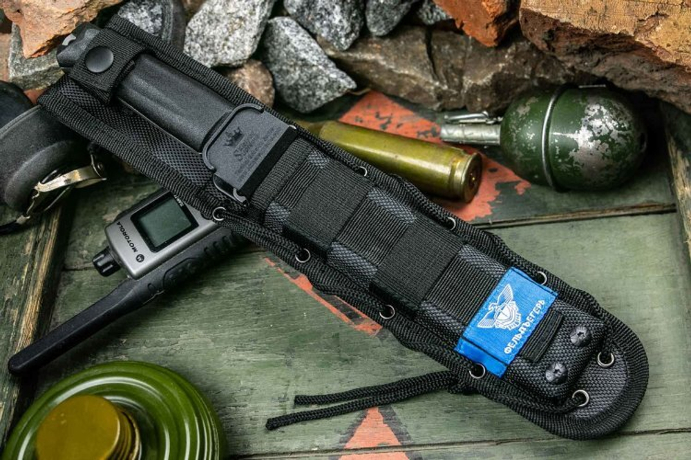 Нож Kizlyar Supreme FELDJAEGER AUS-8 TWS BKH Black (TacWash, Serrated, Black Kraton Handle, Black MOLLE Sheath)