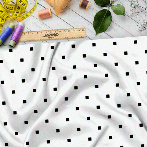 Ткань шелк Армани мелкие квадратные точки на белом фоне