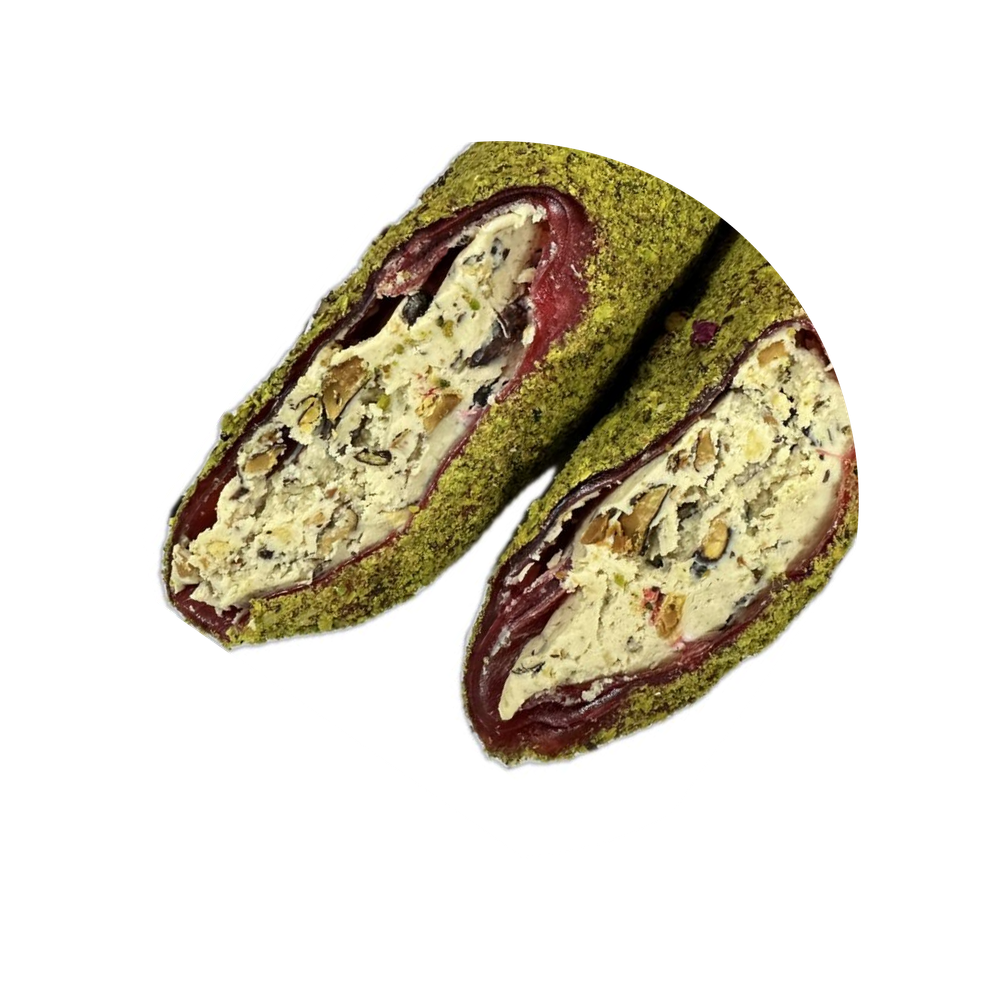21.Красный рахат-лукум со вкусом граната, фундука, фисташковой глазурью, миндальная пудра (TOZ ANTEP NAR), Hatay market