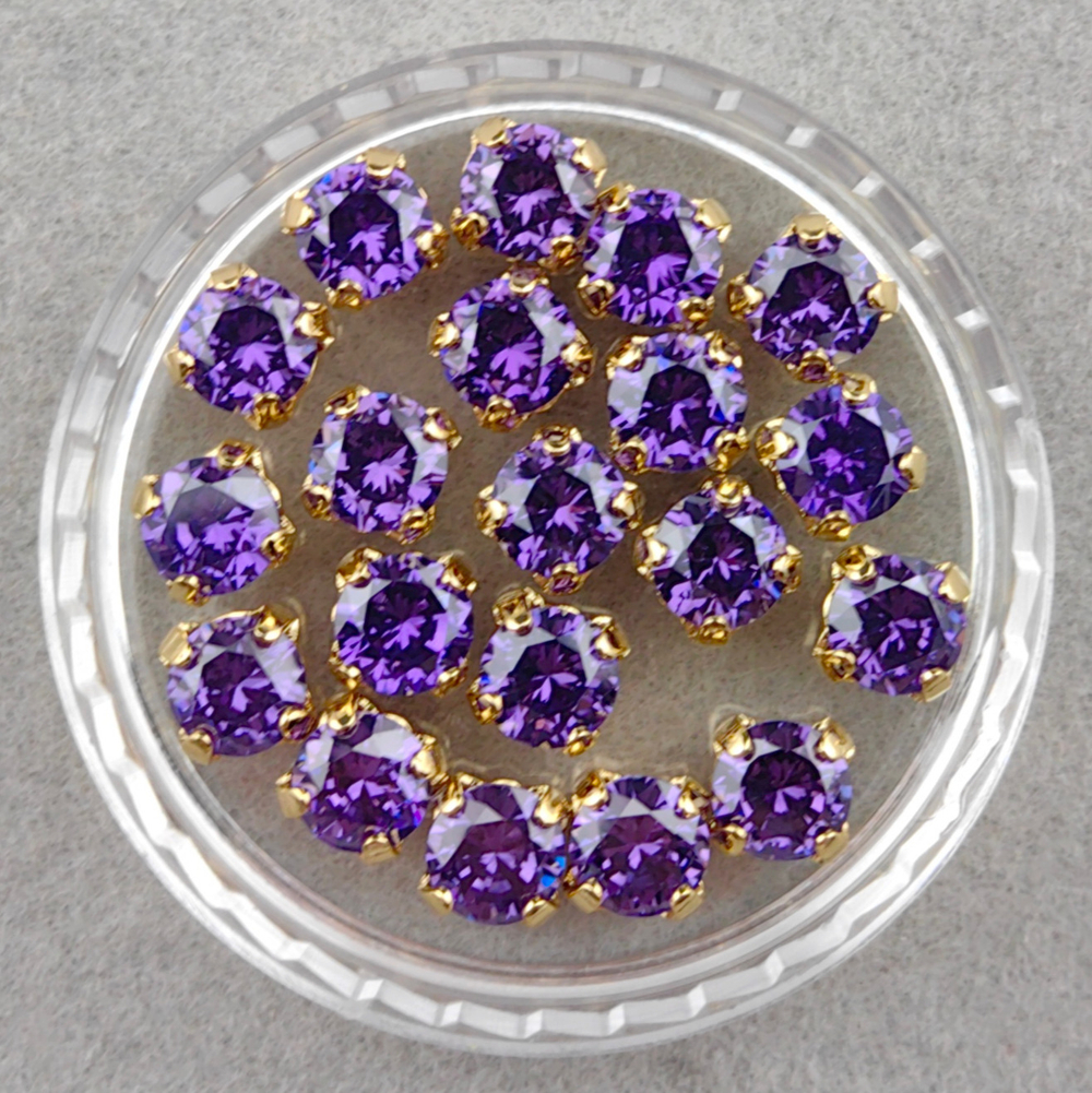 Фианиты шатоны в оправах, Violet/Gold 14k