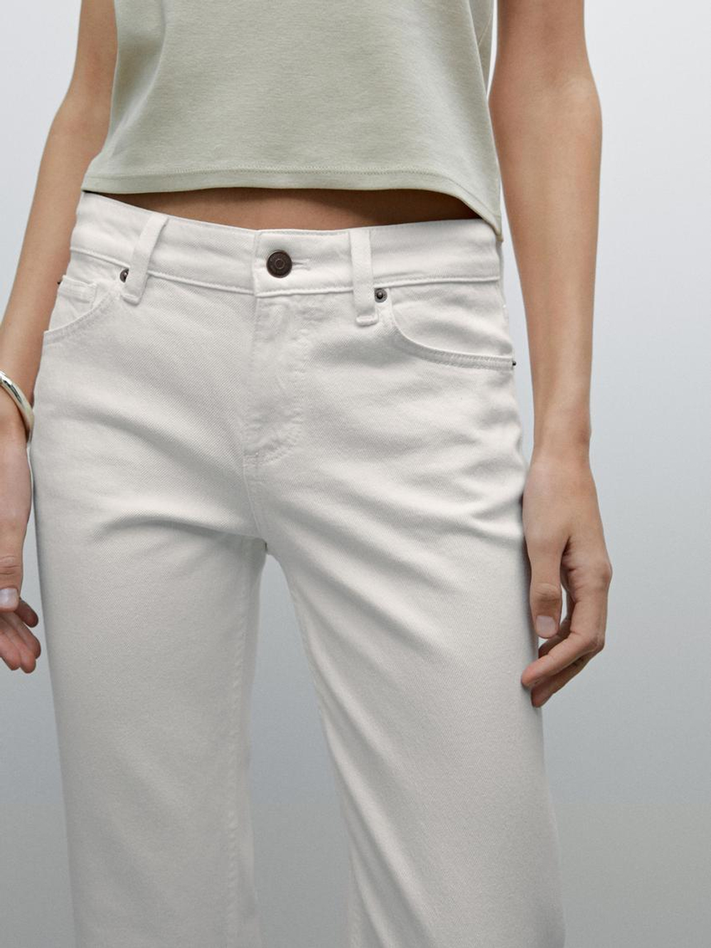 Massimo Dutti Джинсы прямого кроя с низкой посадкой, кремовый