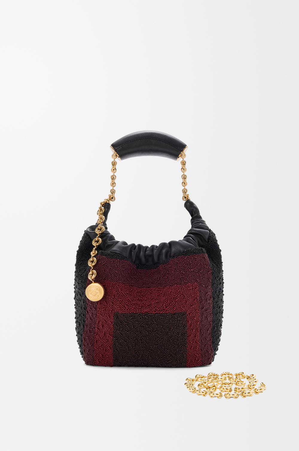 Loewe Мини-сумка-мешок Squeeze из кожи с бисером, черный/бордовый