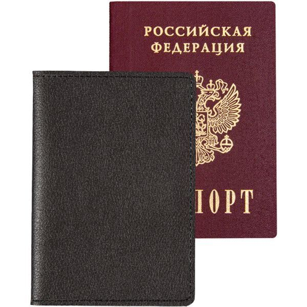 Обложка для паспорта "Casual" кожзам, 2 отд.д/визиток, черная