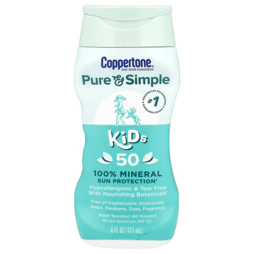 Coppertone, Pure & Simple, для детей, 100% минеральная защита от солнца, SPF 50, 177 мл (6 жидк. унц.)