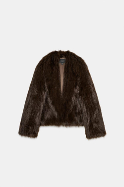 ZARA КОРОТКАЯ ШУБА ИЗ ИСКУССТВЕННОГО МЕХА, КОРИЧНЕВЫЙ