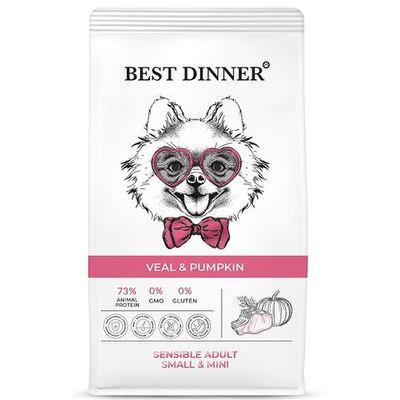 Сухой корм Best Dinner Adult Sensible Mini Veal & Pumpkin для собак мелких пород с Телятиной и тыквой, пакет 3 кг
