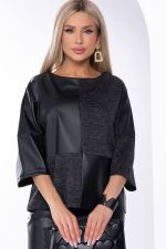 Джемпер комбинированный (экокожа/черный меланж) Б8271 LT Collection (Акция)