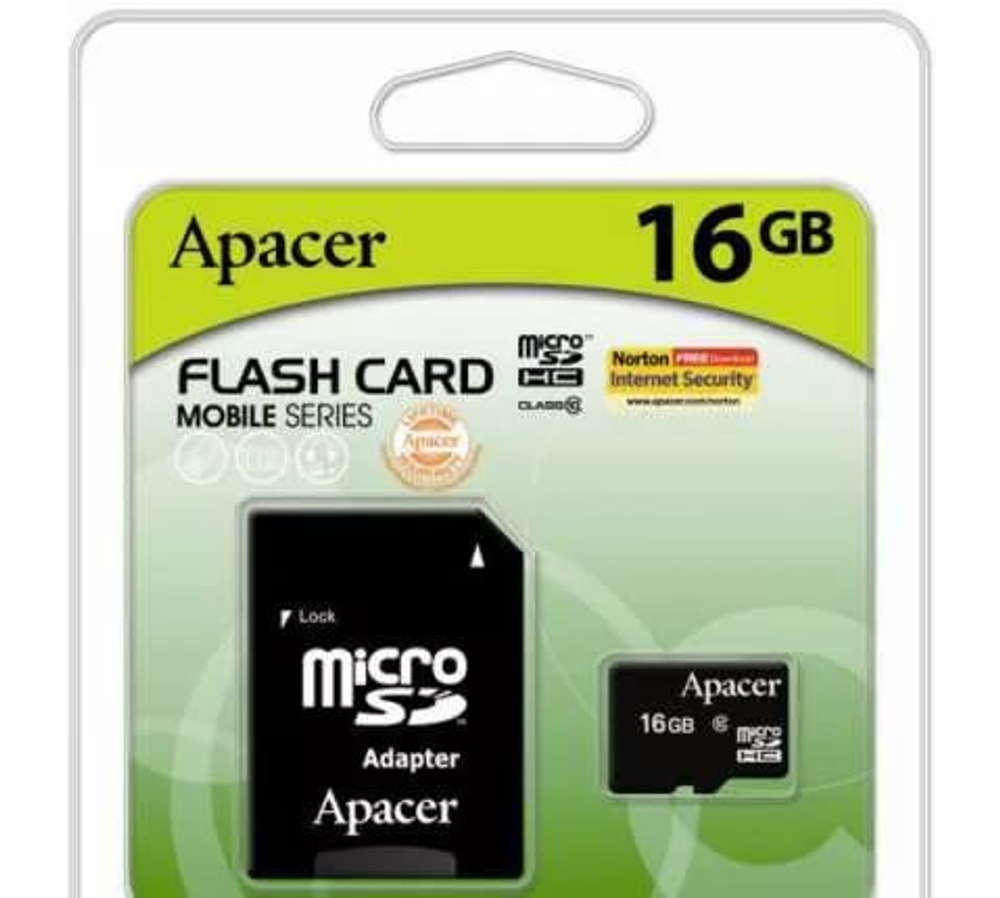 SD Micro APACER 16Gb Class10+адаптер