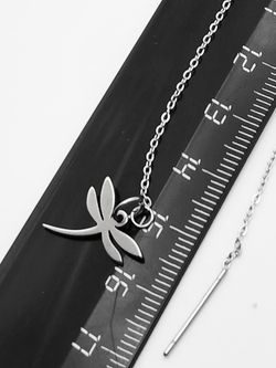 Cерьги c цепочками (98мм) "Стрекоза" для пирсинга ушей. Stainless Steel.