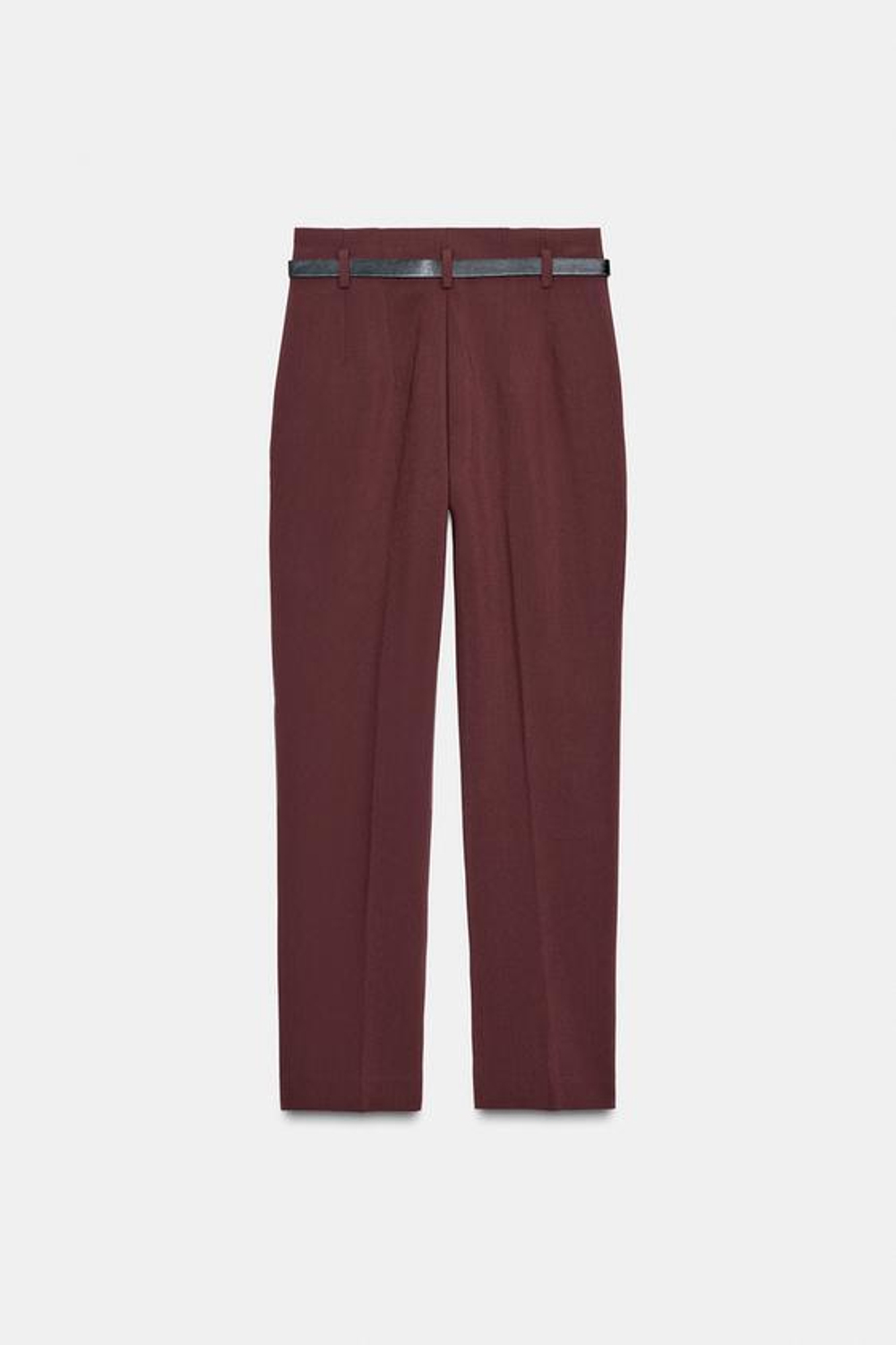 ZARA БРЮКИ С ВЫСОКОЙ ПОСАДКОЙ И РЕМНЕМ, БУРГУНДИ