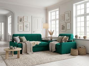 Диван угловой с Баром Денвер 1,2 - Velutto 33 изумрудный/  коричневая накладка