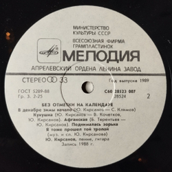 Винтажная виниловая пластинка LP Военные Песни Юрий Кирсанов Без Отметки На Календаре (СССР 1989)