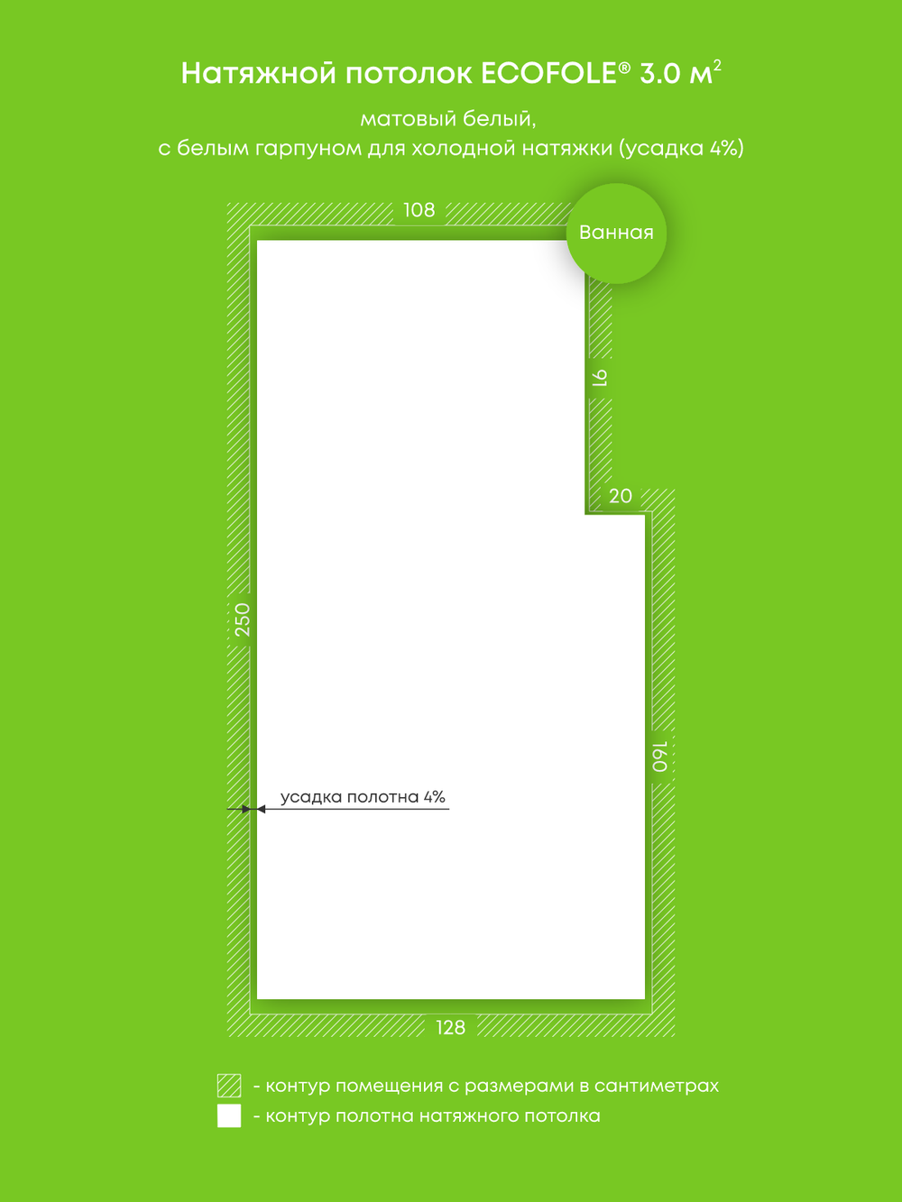 Матовый натяжной потолок 3 м2