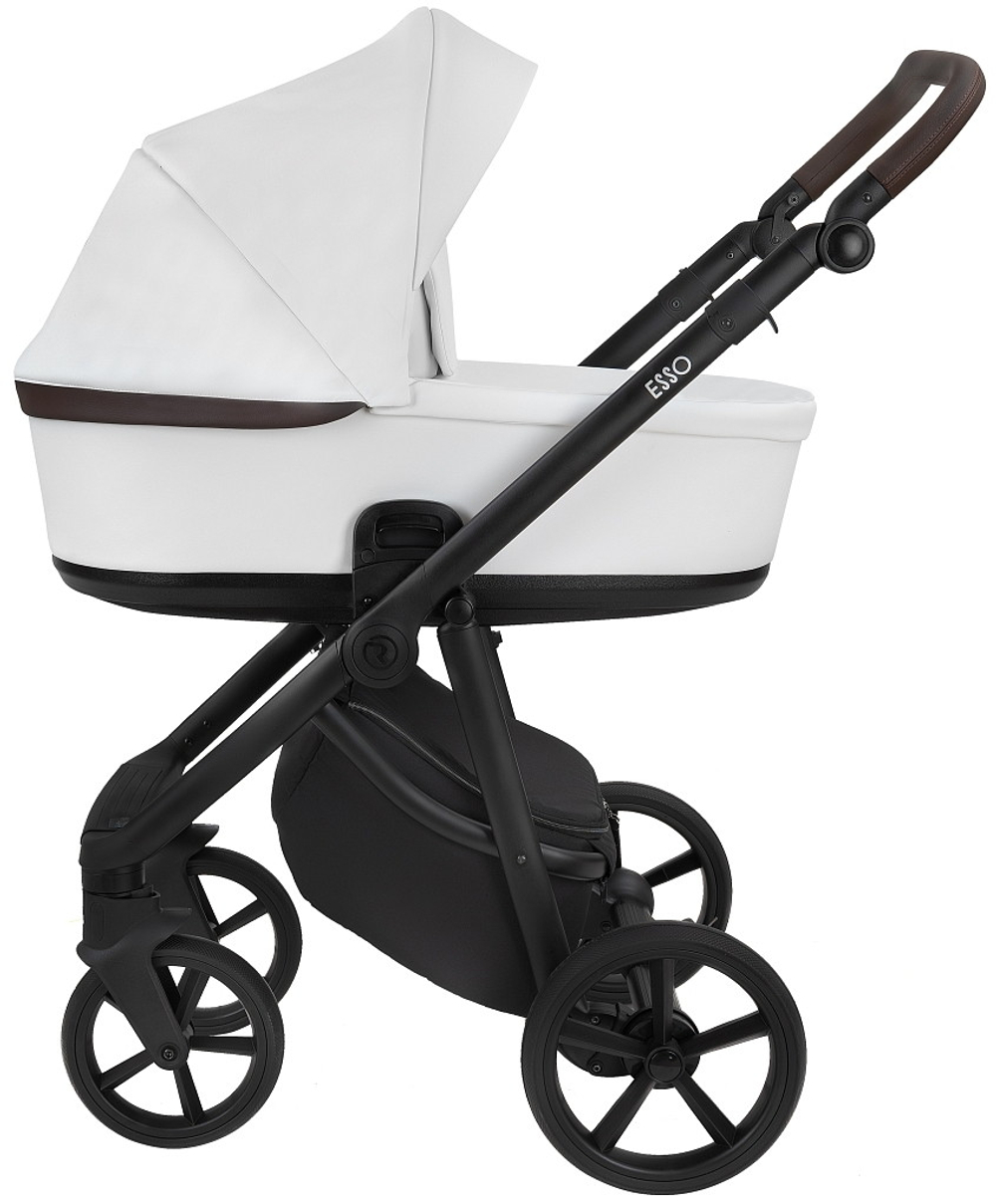 Детская коляска Roan Esso Кожа 3 в 1 с автокреслом Pituso Baesa Pro Black ESSK/215/1 White/Black/руч.Тем.коричневый