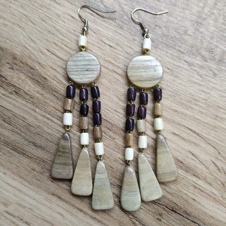 Серьги Геометрия, дерево, цвет ассорти