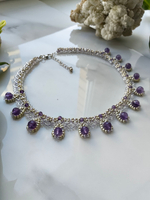 Колье "Черепица" ручной работы из бисера и камня Аметист