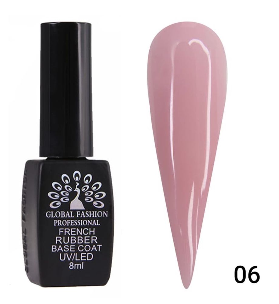 GLOBAL FASHION, КАУЧУКОВАЯ БАЗА ДЛЯ ГЕЛЬ-ЛАКА ФРЕНЧ (RUBBER BASE COAT FRENCH) 8 МЛ., 06