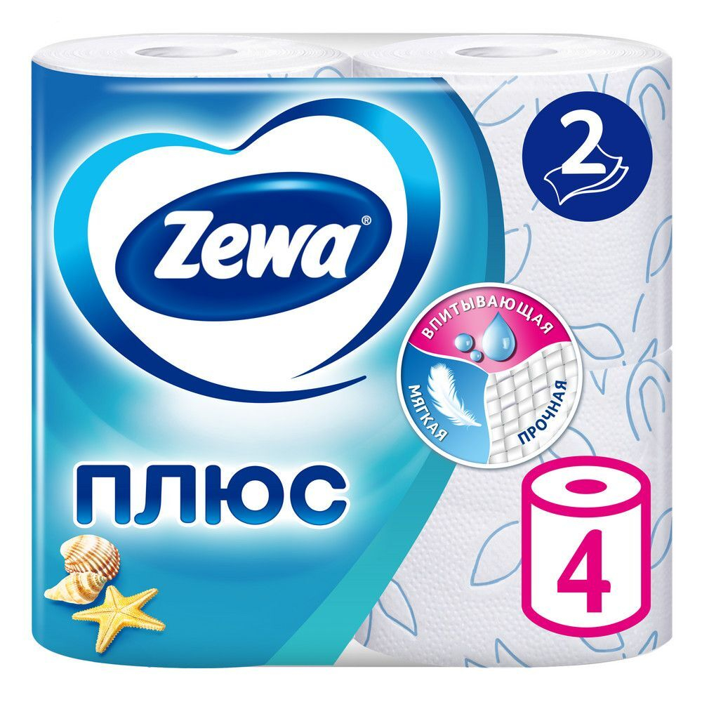 Zewa туалетная бумага плюс 2 х слойная свежесть океана 4 шт, 24 шт в упаковке