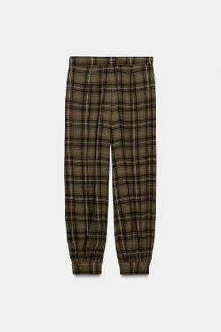 ZARA БРЮКИ БОМБАЧИ В КЛЕТКУ, СВЕТЛО-КОРИЧНЕВЫЙ