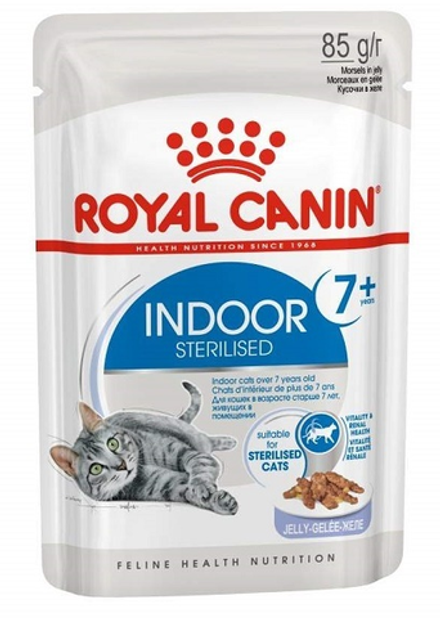 Royal Canin 85г пауч Indoor Sterilised 7+ Влажный корм для стерилизованных кошек старше 7 лет (желе)