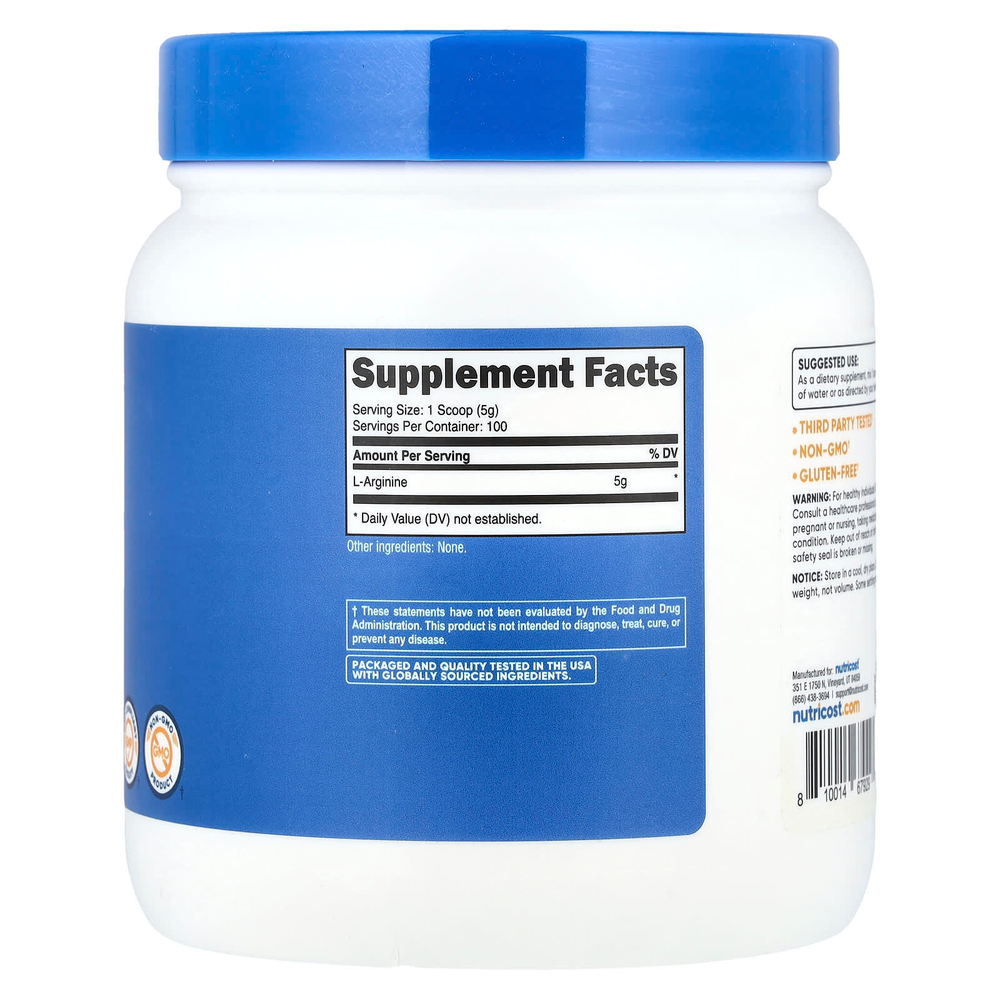 Nutricost, L-аргинин, без добавок, 500 г (17,9 унции)
