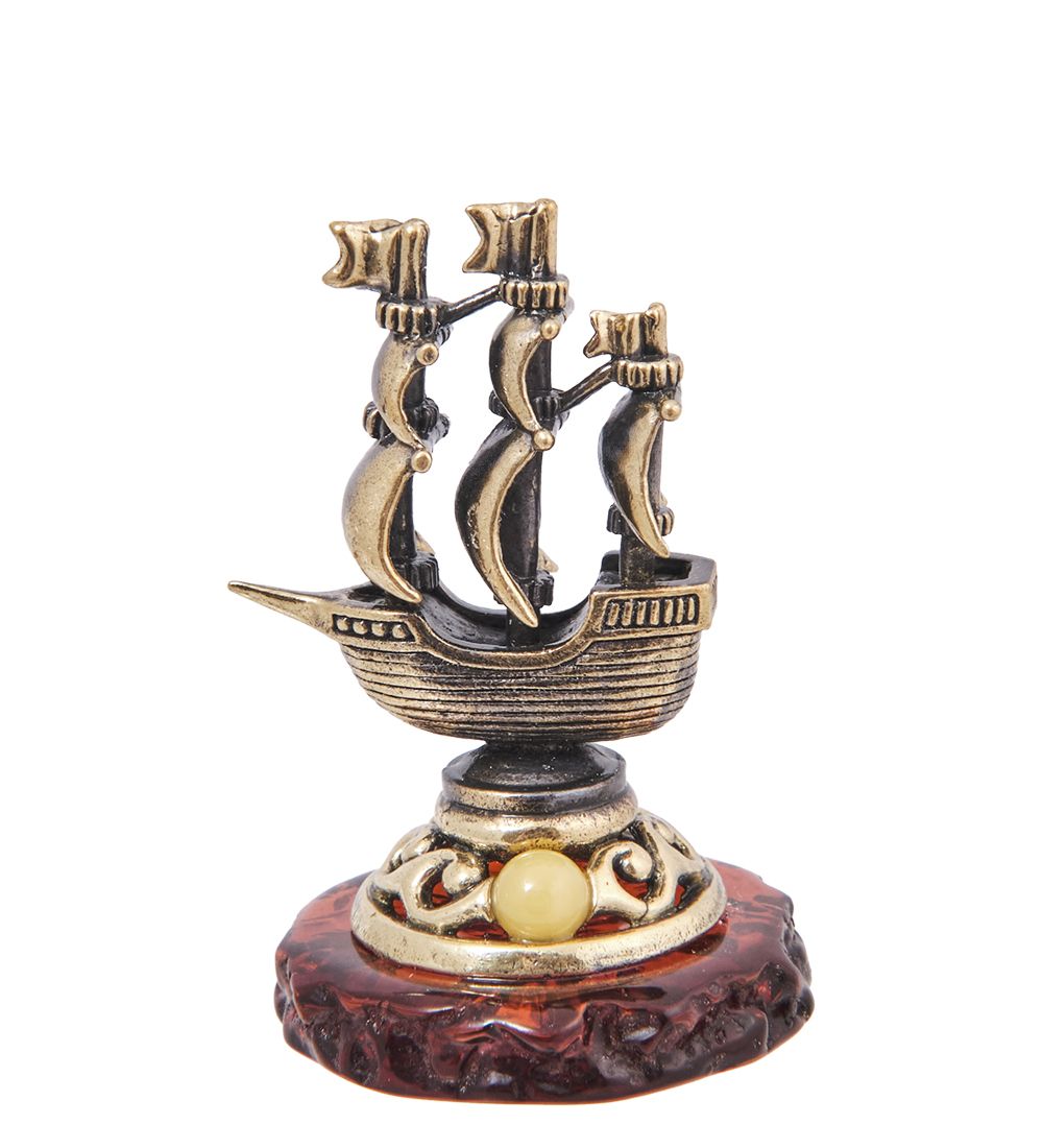 Народные промыслы AM-4122 Фигурка «Корабль Алые Паруса» (латунь, янтарь)