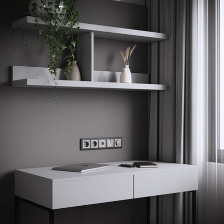 Розетка с заземлением, шторками и USB тип A+C (серебряный матовый)