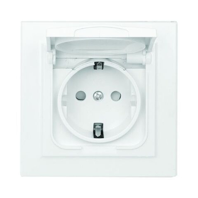 Минск Розетка 1-местная СП с/з с крышкой 16А белая с защ, штор, IP44 EKF