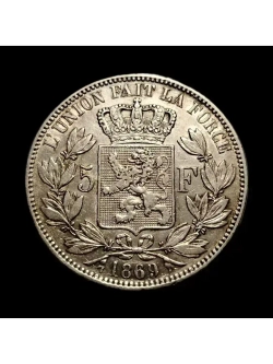 Монета Бельгии 5 франков 1869 год "Леопольд II"