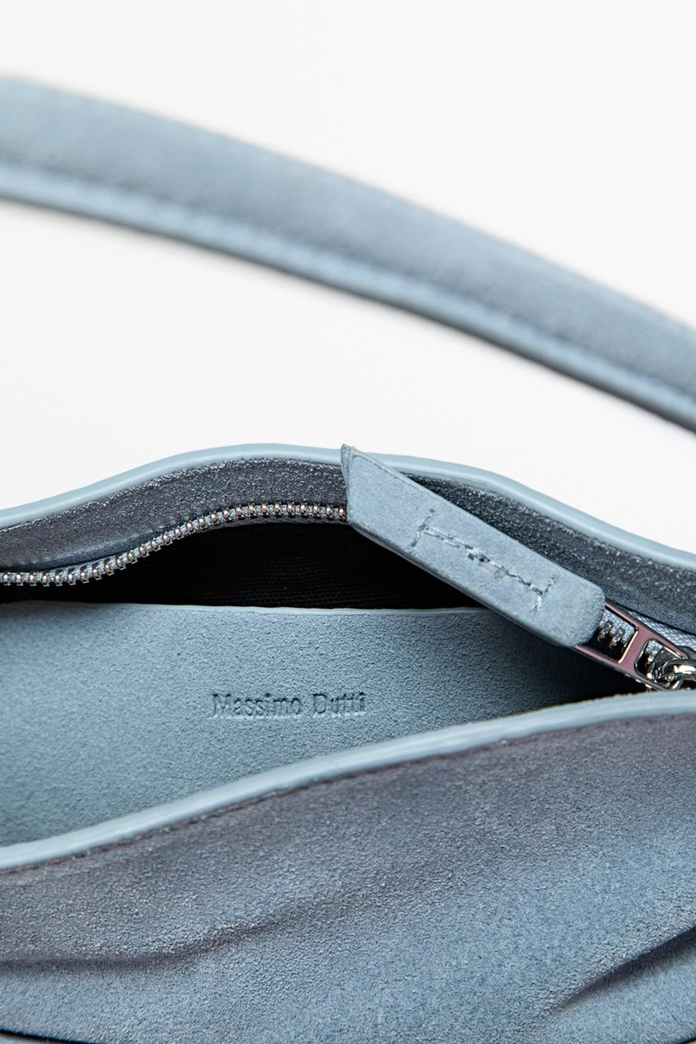Massimo Dutti Сумка через плечо из натуральной замши, светло-голубой