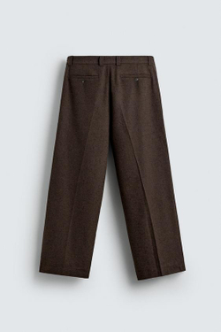 ZARA БРЮКИ С ЗАЩИПАМИ И ПУГОВИЦАМИ, КОРИЧНЕВЫЙ