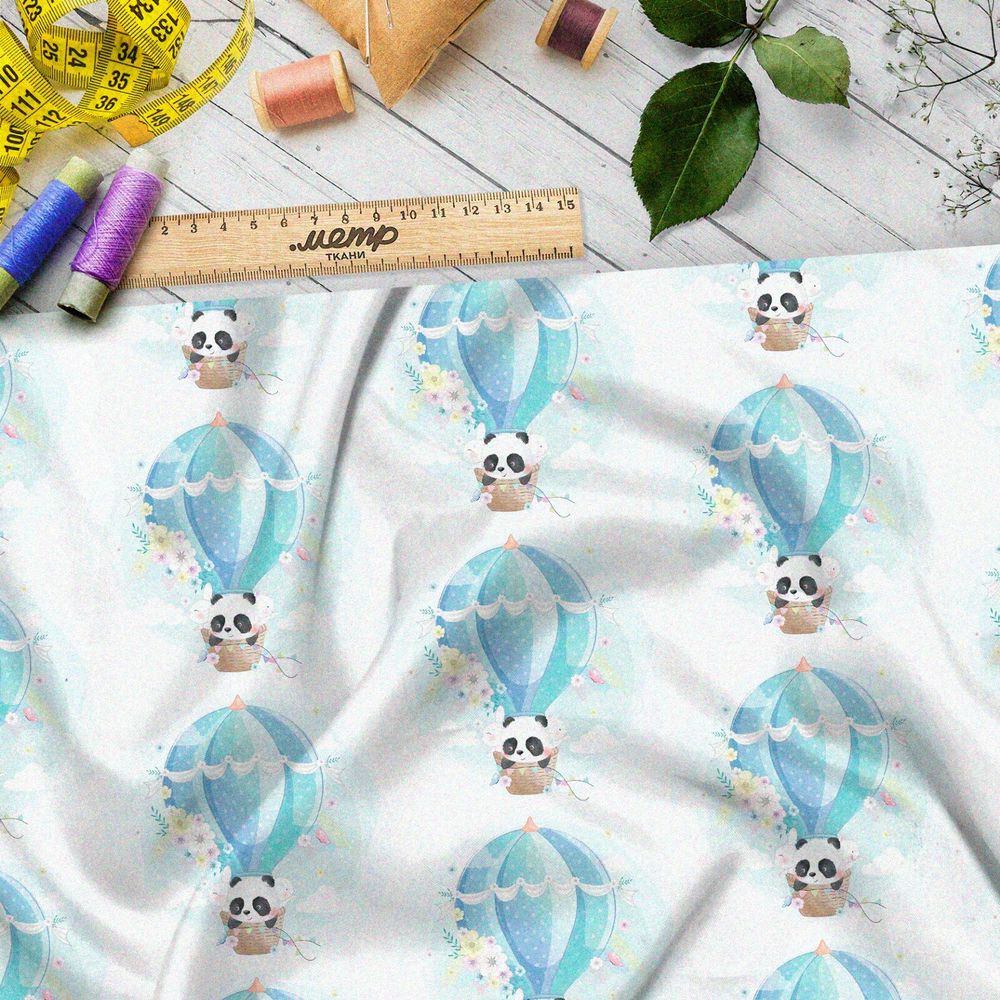 Ткань саржа нежные панды на воздушном шаре